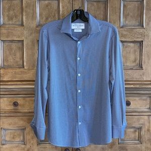 Men’s navy plaid dress shirt.